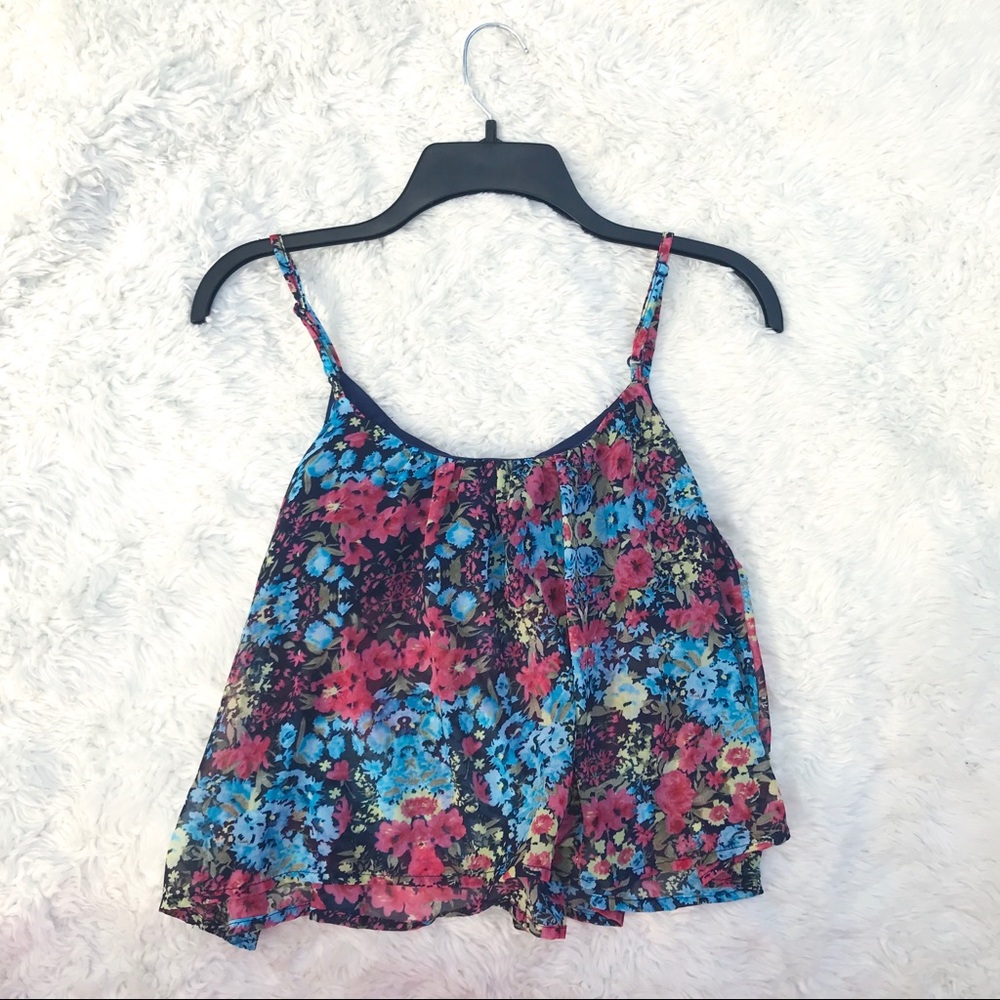🌺Sheer Floral Cropped Flowy tank crop top